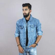 Blue Solid Denim Jeans Jacket For Men By Nyptra