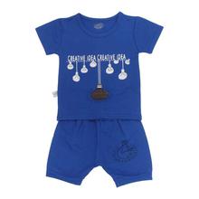 Blue Printed Cotton Clothes Sets Short Sleeve T-Shirt and Shorts for Baby Boy - A2ZKW010 (0-2 Years)