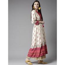 SALE- Women Pink & Cream-Coloured Printed Anarkali Kurti