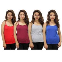 Pack Of 4 Cotton Camisole For Women- Blue/Grey/Maroon/Orange