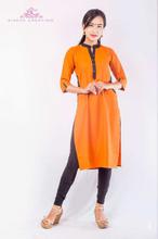 Orange Mandarin Collared Rayon Kurti With Cotton Leggings Set For Women - BC 870