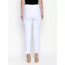 Women's Cotton Lycra Strechable White Solid Cigarette Trousers