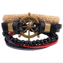 Vintage Punk Wave Multilayer Leather Bracelet Men Fashion