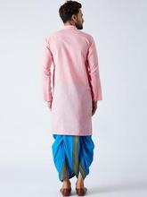 SOJANYA Men Pink & Blue Solid Kurta with Dhoti Pants