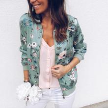 Print Bomber Jacket Women Flowers Zipper Up Retro Coat