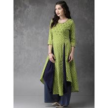 SALE- Green Printed A-Line Kurta