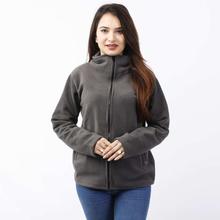 Grey Front Zippered Polar Fleece Jacket For Women-MJK1076