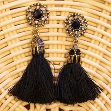 Black Stud Fastening Tassel Earrings