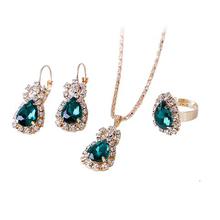 Fashion Waterdrop Shiny Rhinestones Necklace Ring Earrings