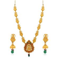 Sukkhi Brilliant Green Temple Gold Plated Necklace Set For