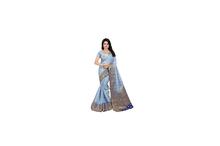 Sky Blue/Black Border Jarri work Banarasi Silk Saree