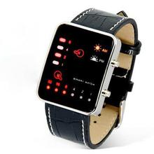 FashionieStore Men's wristwatch Digital Red LED Sport Wrist Watch Binary Wristwatch PU Leather Women Mens