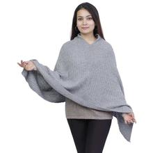 Cloud Grey Designed Mix Cashmere Poncho For Women