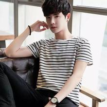 Men's striped t-shirt_-men's summer round neck short-sleeved