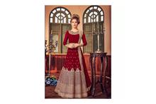 Embroidered Semi Stitched Gown With Dupatta Set For Women-HBG106 (Maroon)