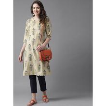 Women Beige & Blue Printed A-Line Kurta