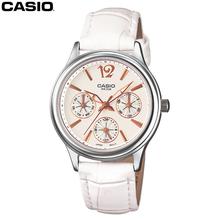 Casio White Dial Analog Leather Strap Watch For Women, A863