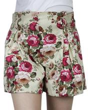 White Cotton Floral Printed Shorts For Women