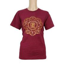 Round Neck Mandala Printed 100% Cotton T-Shirt For Women- Maroon - 03