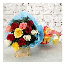 11Mix Roses With Blue Non Woven Paper Packing Bouquet