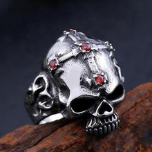 New Punk Biker Cross Fang Skull Ring For Man Stainless Steel