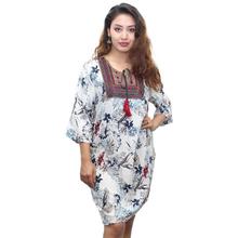 White Cotton Floral Top For Women