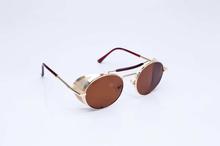 EAST Steampunk Inspired Oval Unique Engraved Metal Neutral lens Unisex Sunglass- Brown