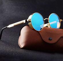 Sky Blue Classic Vintage Gothic Steampunk Round Sunglass- Unisex