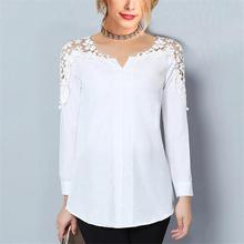 Rogi Summer Lace Chiffon Blouse Women Long Sleeve V-Neck Casual