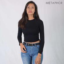 METAPHOR Black Full Sleeves Crop Top (Plus Size) For Women - MT47B