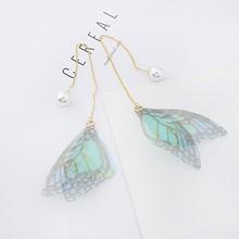 Green Chiffon Butterfly Wings Asymmetrical Earrings For Women