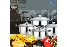 DUO LE BAO 8pcs ( 4 Set )  High Quality Stainless Steel Ware Cookware Pot  Casserole Set with Glass Lid