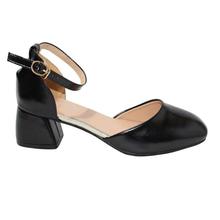 Black Block Heel Ankle Strap Closed Shoes For Women