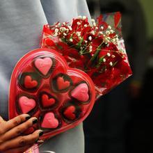 Hearts Valentines Day Chocolate Box With Rose Bouquet