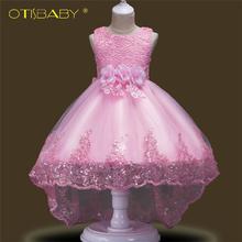 Summer Kids Embroidered Lace Flower Girls Dress Formal Girl Dresses for Party Wedding Children Sequined Prom Dresses with Tail