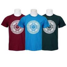 Pack Of 3 Half Sleeve Mandala Printed 100% Cotton T-Shirt For Men- Maroon/Sky Blue/Green - 07