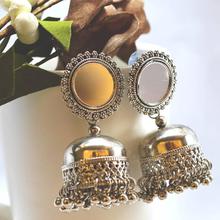 Round Mirror Studded Top Pinjada Drop Earrings For Women