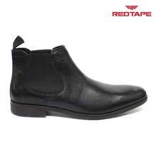 Red Tape Black Leather Chelsea Boots For Men - RTE1201