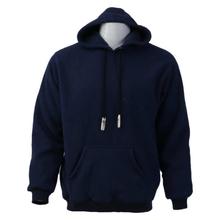 Navy Blue Solid Inner Fur Pullover Hoodie For Men