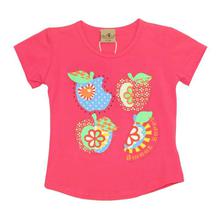 Black Cat Pink Apples Printed T-Shirt For Baby Girls - BCKG1762