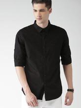 Highlander Black Solid Slim Fit Casual Shirt