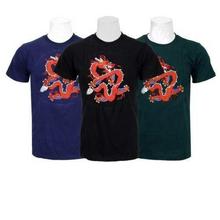 Pack Of 3 Dragon Embroidered 100% Cotton T-Shirt For Men-Blue/Black/Green