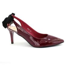 DMK Black Shiny Back Bowed Pump Heel Shoes For Women - 98646