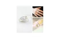 Zircon Adjustable Three Star Open Pearl Ring Silver Plated