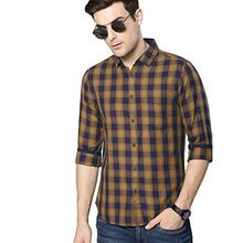 Dennis Lingo Men's Checkered Blue Slim Fit Casual Shirt