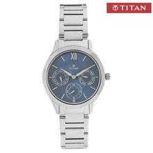 Titan 2570SM01 Blue Dial Chronograph Watch For Women- Silver