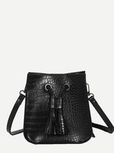 Tassel Decor Croc Embossed Shoulder Bag