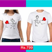 Boy and Girl Love Animated Printed Couple Tshirt