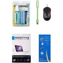 Aafno Pasal Combo Of Screen Guard + Keyboard Guard + USB Mouse + LED Light + Cleaning Kit