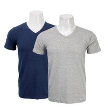 Combo Of 2 Lycra Stretchable V-Neck T-Shirts - Navy/Grey